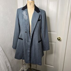 Women's Marvel‎ Her Universe Blue Green Houndstooth Embroidered Coat M